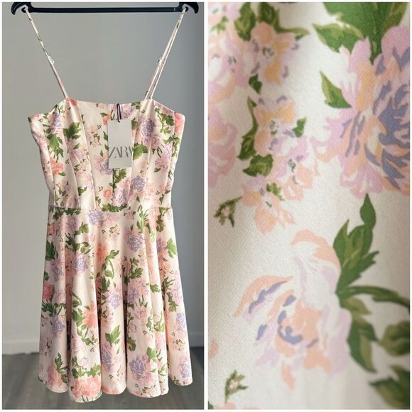 Zara Floral Mini Dress Pastel New - Picture 1 of 10